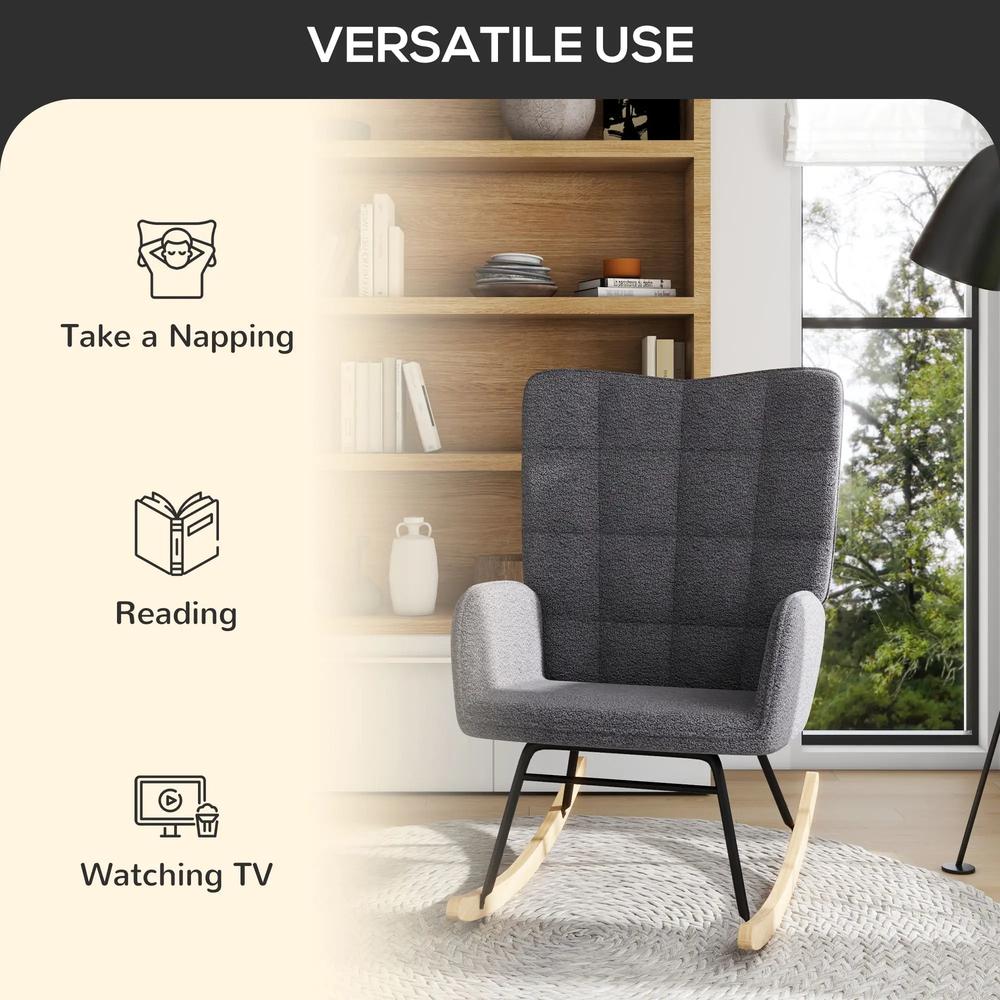 HOMCOM Berber Fleece Nursery Glider Rocker for Nursing, Wingback Rocking Chair for Living Room Additional View 17