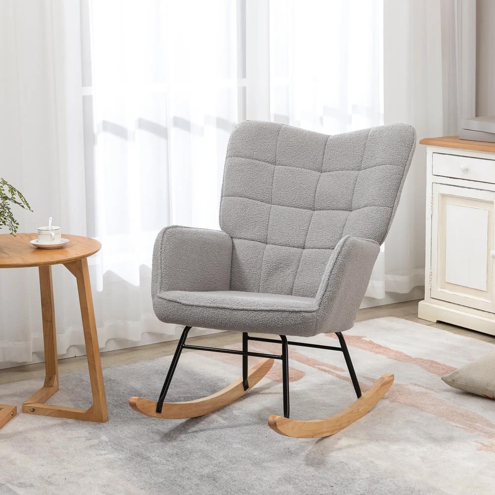 HOMCOM Berber Fleece Nursery Glider Rocker for Nursing, Wingback Rocking Chair for Living Room Additional View 2