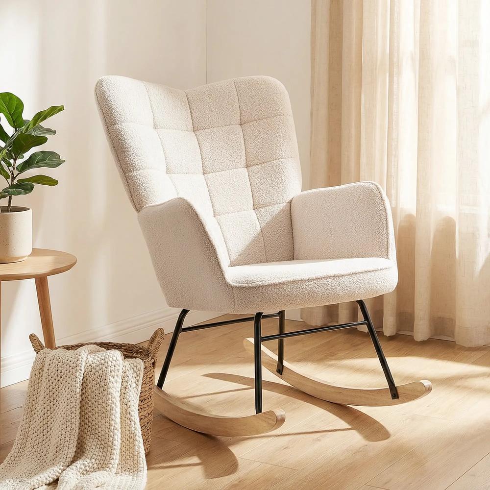 HOMCOM Berber Fleece Nursery Glider Rocker for Nursing, Wingback Rocking Chair for Living Room Additional View 22