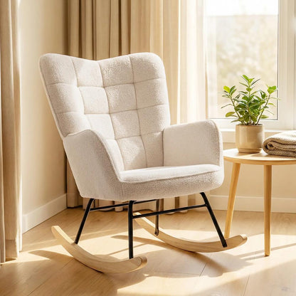 HOMCOM Berber Fleece Nursery Glider Rocker for Nursing, Wingback Rocking Chair for Living Room Additional View 24