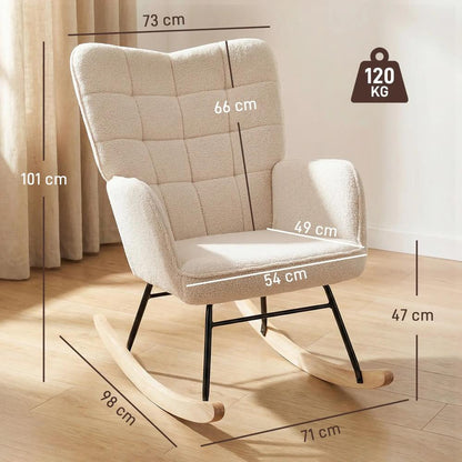 HOMCOM Berber Fleece Nursery Glider Rocker for Nursing, Wingback Rocking Chair for Living Room Additional View 25