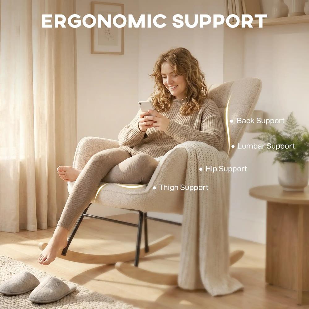 HOMCOM Berber Fleece Nursery Glider Rocker for Nursing, Wingback Rocking Chair for Living Room Additional View 27