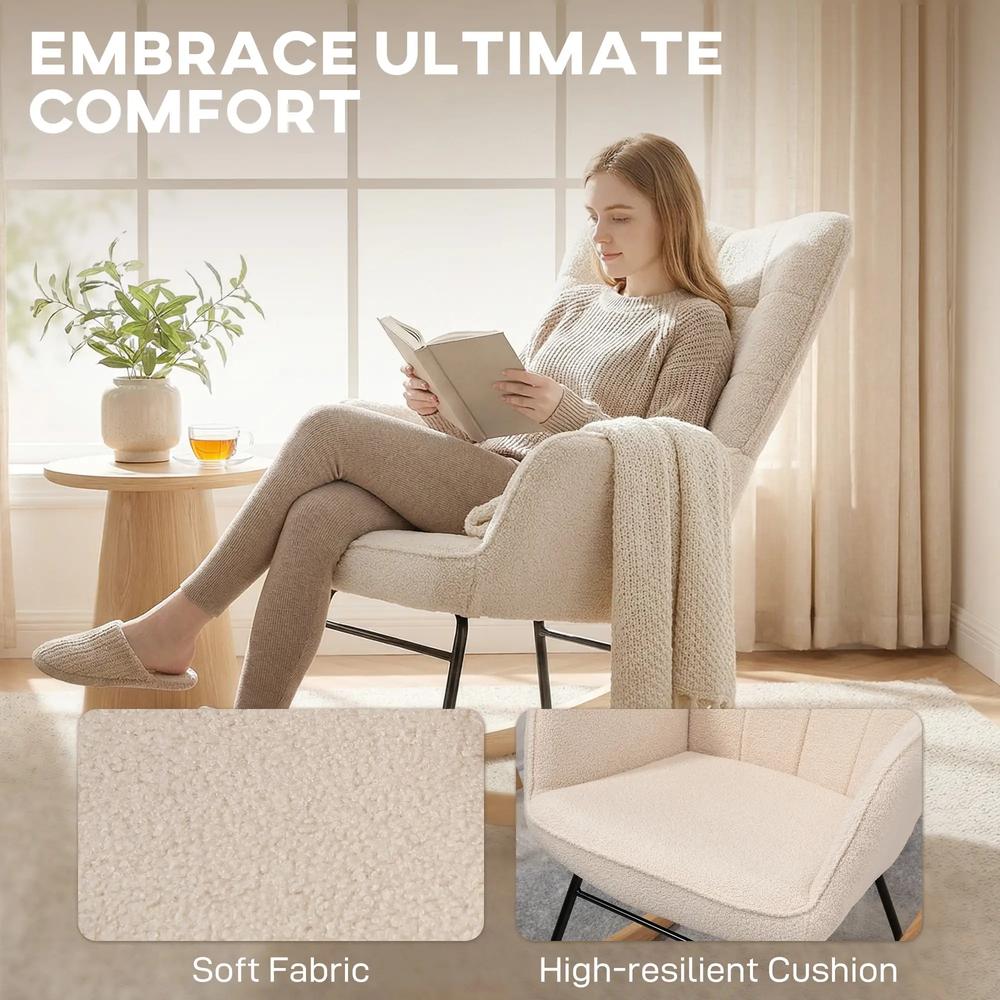 HOMCOM Berber Fleece Nursery Glider Rocker for Nursing, Wingback Rocking Chair for Living Room Additional View 28