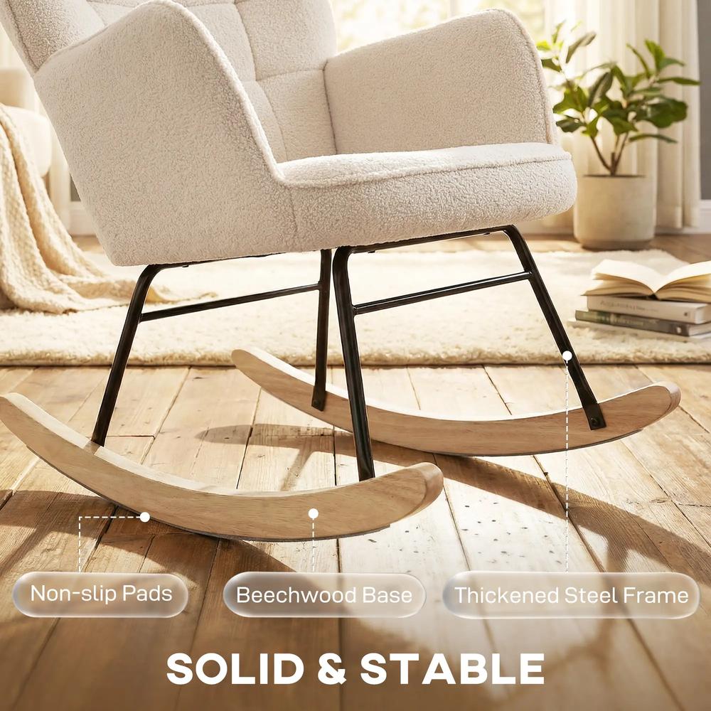 HOMCOM Berber Fleece Nursery Glider Rocker for Nursing, Wingback Rocking Chair for Living Room Additional View 30
