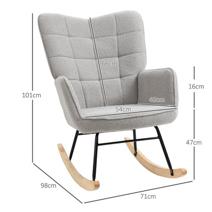 HOMCOM Berber Fleece Nursery Glider Rocker for Nursing, Wingback Rocking Chair for Living Room Additional View 3
