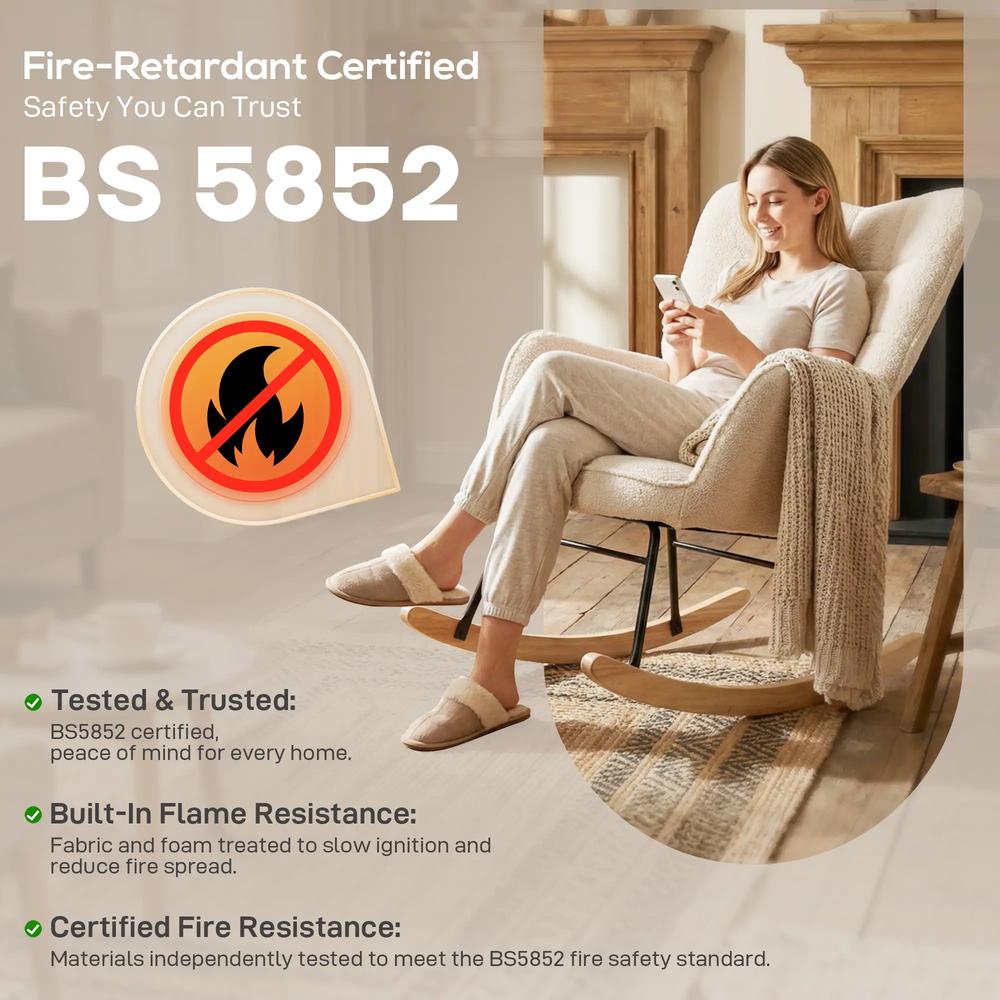 HOMCOM Berber Fleece Nursery Glider Rocker for Nursing, Wingback Rocking Chair for Living Room Additional View 31