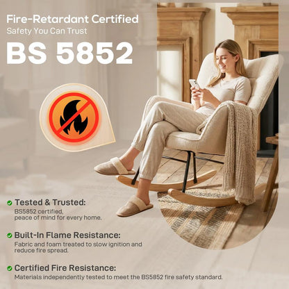 HOMCOM Berber Fleece Nursery Glider Rocker for Nursing, Wingback Rocking Chair for Living Room Additional View 31