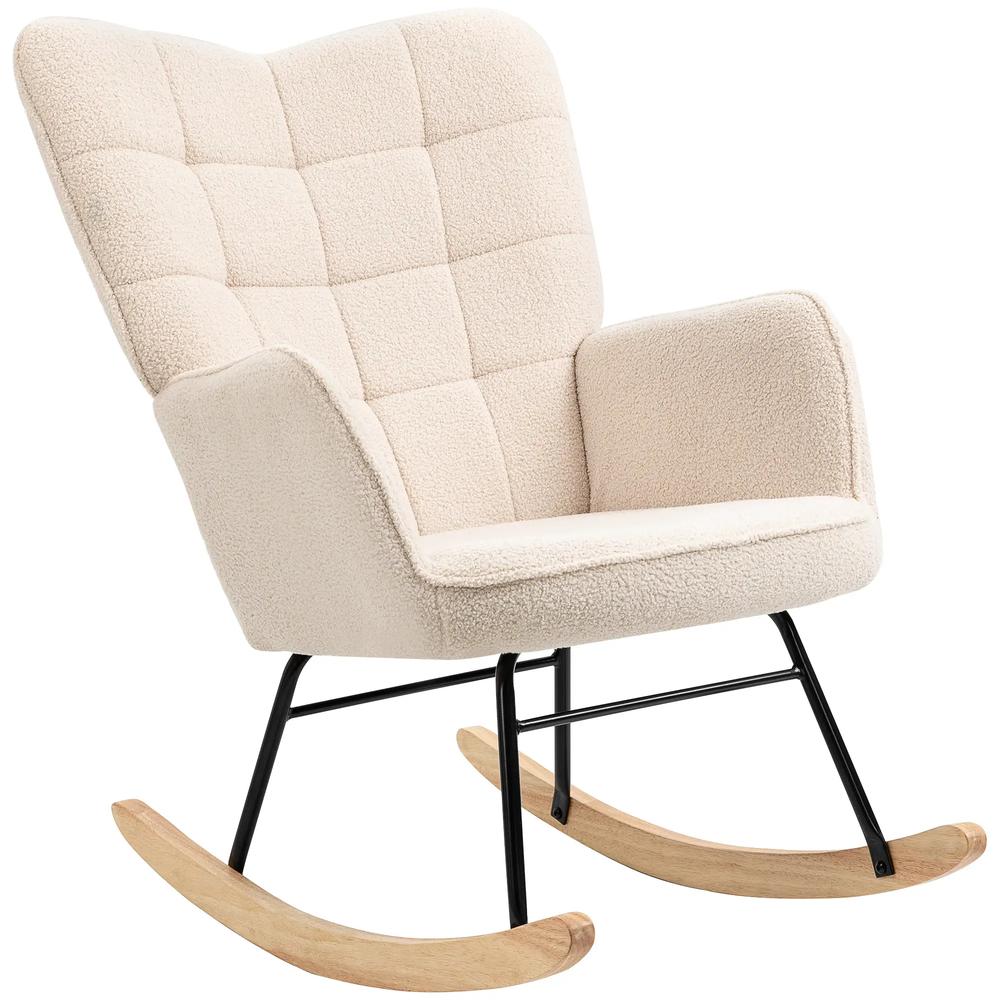HOMCOM Berber Fleece Nursery Glider Rocker for Nursing, Wingback Rocking Chair for Living Room Additional View 32