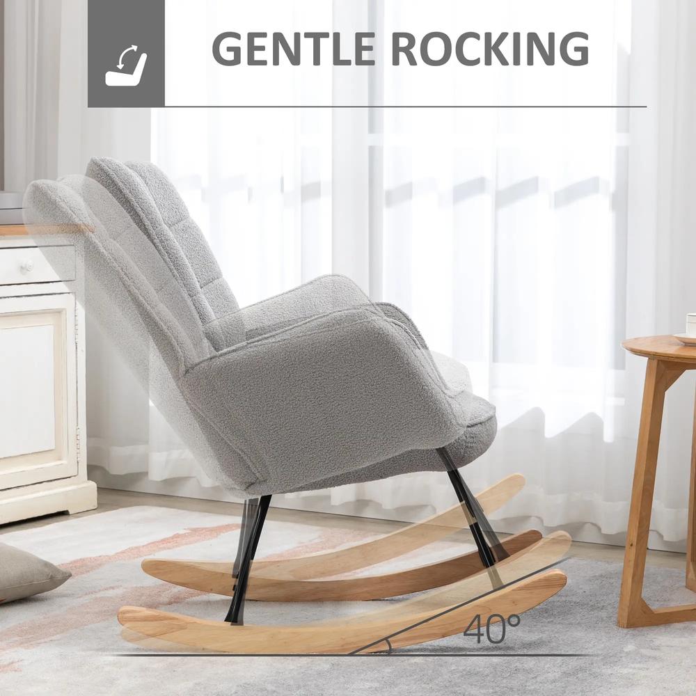 HOMCOM Berber Fleece Nursery Glider Rocker for Nursing, Wingback Rocking Chair for Living Room Additional View 4