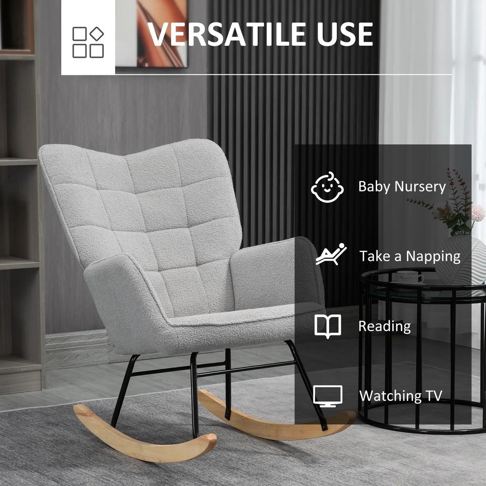 HOMCOM Berber Fleece Nursery Glider Rocker for Nursing, Wingback Rocking Chair for Living Room Additional View 6