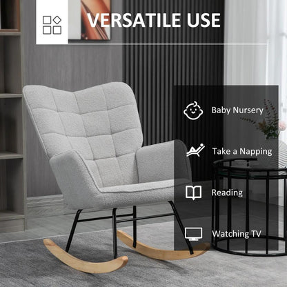 HOMCOM Berber Fleece Nursery Glider Rocker for Nursing, Wingback Rocking Chair for Living Room Additional View 6