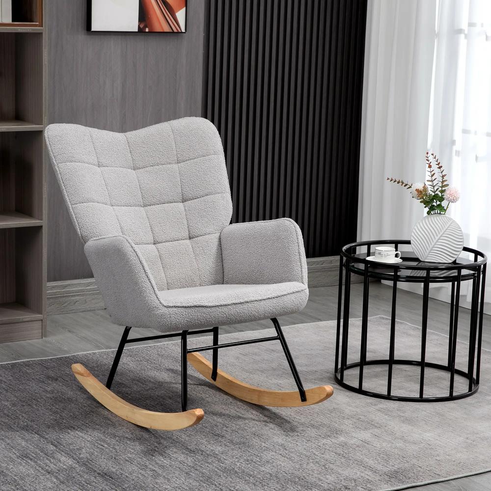 HOMCOM Berber Fleece Nursery Glider Rocker for Nursing, Wingback Rocking Chair for Living Room Additional View 10