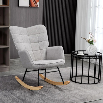 HOMCOM Berber Fleece Nursery Glider Rocker for Nursing, Wingback Rocking Chair for Living Room Additional View 10