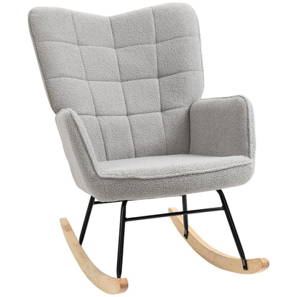 HOMCOM Berber Fleece Nursery Glider Rocker for Nursing, Wingback Rocking Chair for Living Room