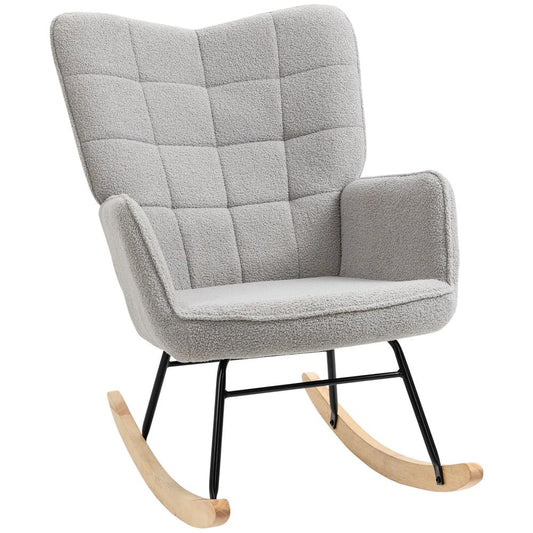 HOMCOM Berber Fleece Nursery Glider Rocker for Nursing, Wingback Rocking Chair for Living Room