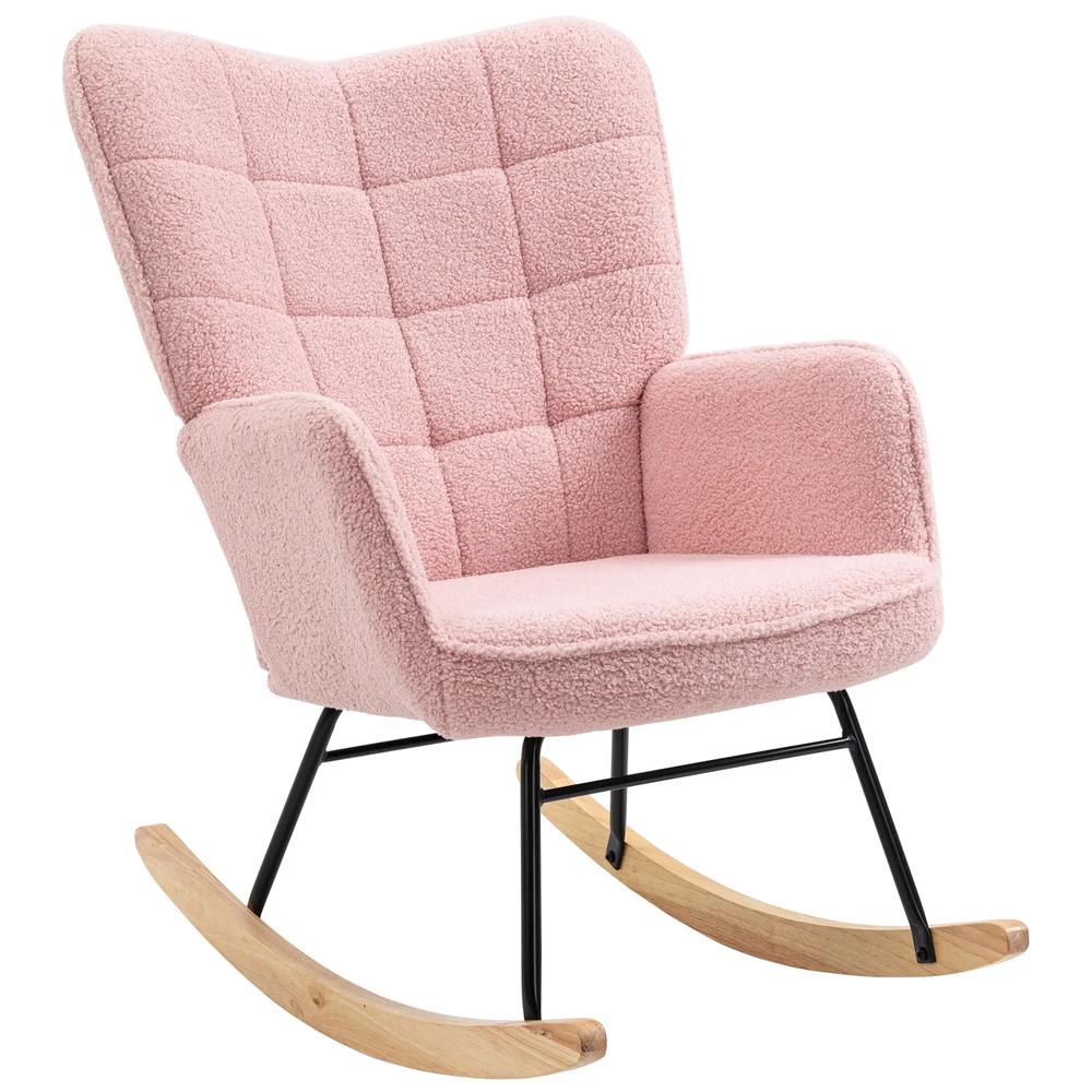 HOMCOM Soft Fleecey Rocking Wingback Chair - Pink Additional View 11