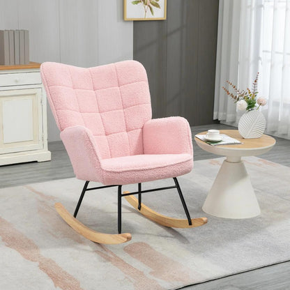 HOMCOM Soft Fleecey Rocking Wingback Chair - Pink Additional View 2