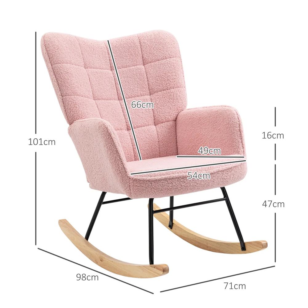 HOMCOM Soft Fleecey Rocking Wingback Chair - Pink Additional View 3