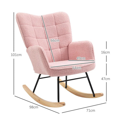 HOMCOM Soft Fleecey Rocking Wingback Chair - Pink Additional View 3