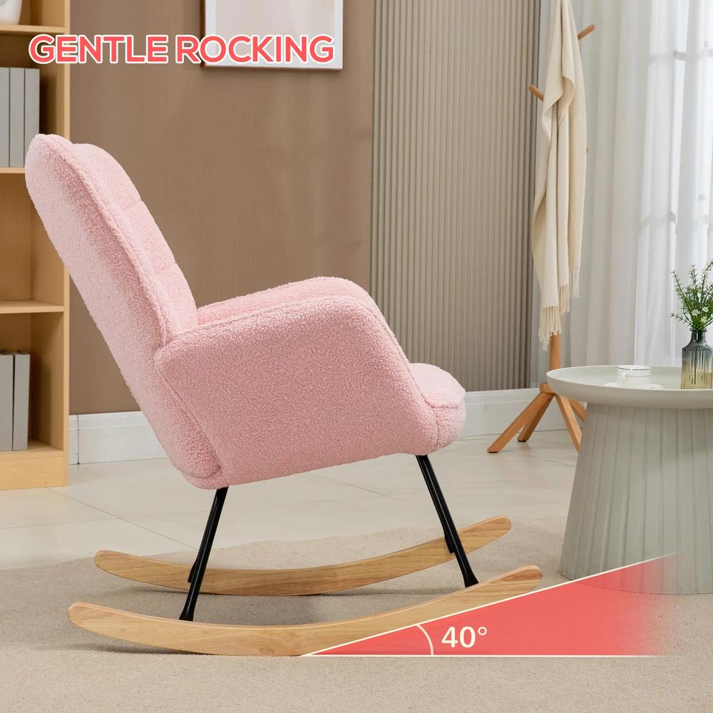 HOMCOM Soft Fleecey Rocking Wingback Chair - Pink Additional View 4