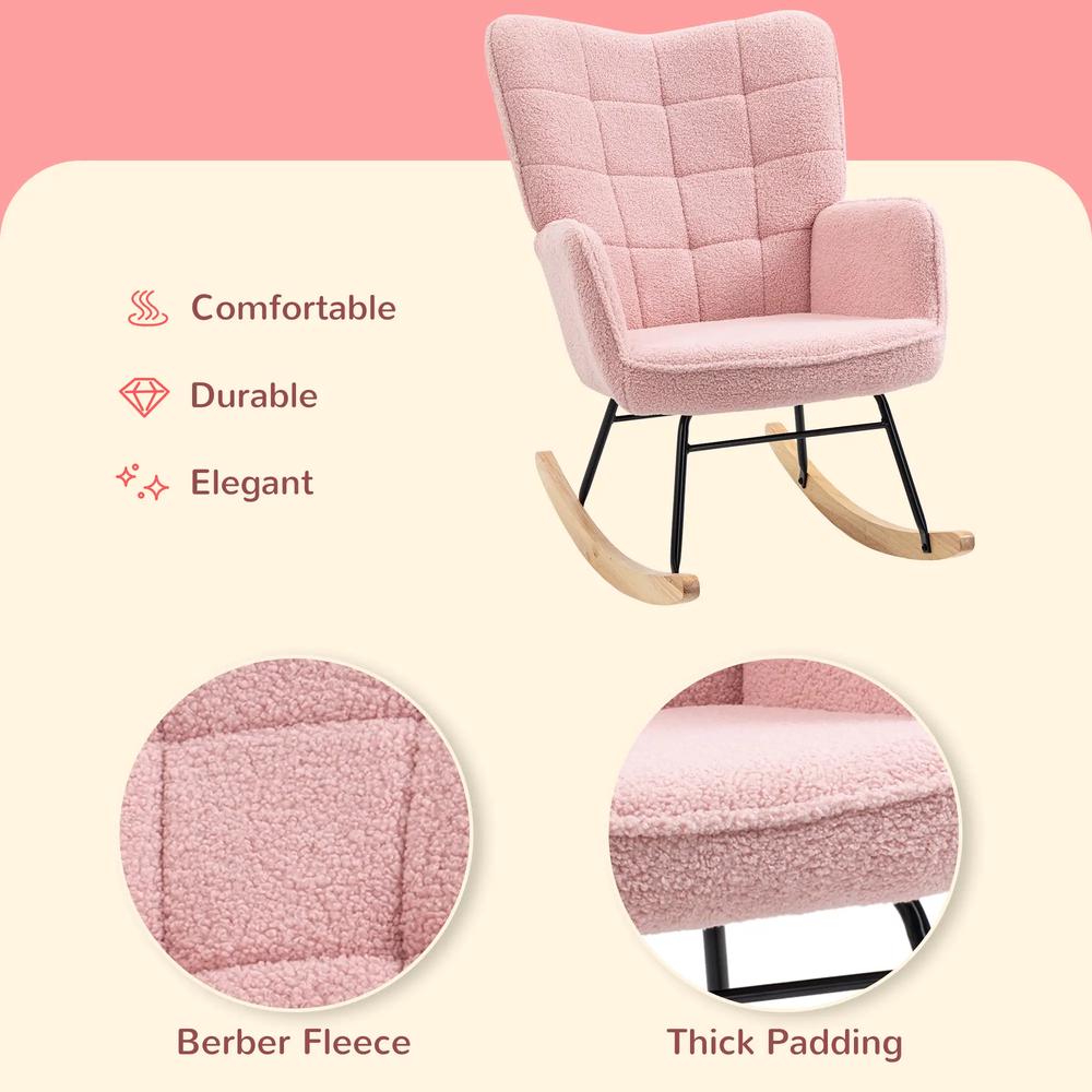 HOMCOM Soft Fleecey Rocking Wingback Chair - Pink Additional View 5
