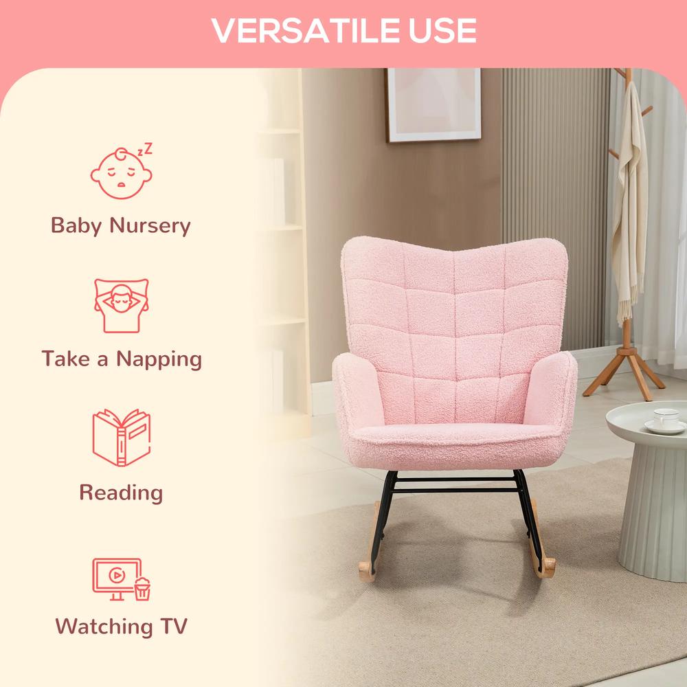 HOMCOM Soft Fleecey Rocking Wingback Chair - Pink Additional View 6