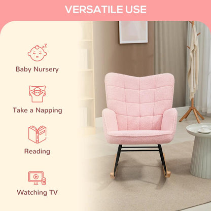 HOMCOM Soft Fleecey Rocking Wingback Chair - Pink Additional View 6