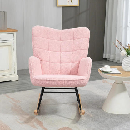 HOMCOM Soft Fleecey Rocking Wingback Chair - Pink Additional View 7