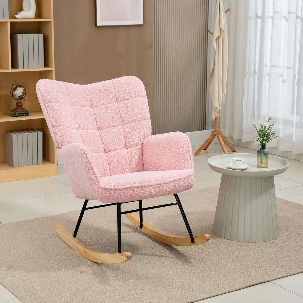 HOMCOM Soft Fleecey Rocking Wingback Chair - Pink Additional View 10