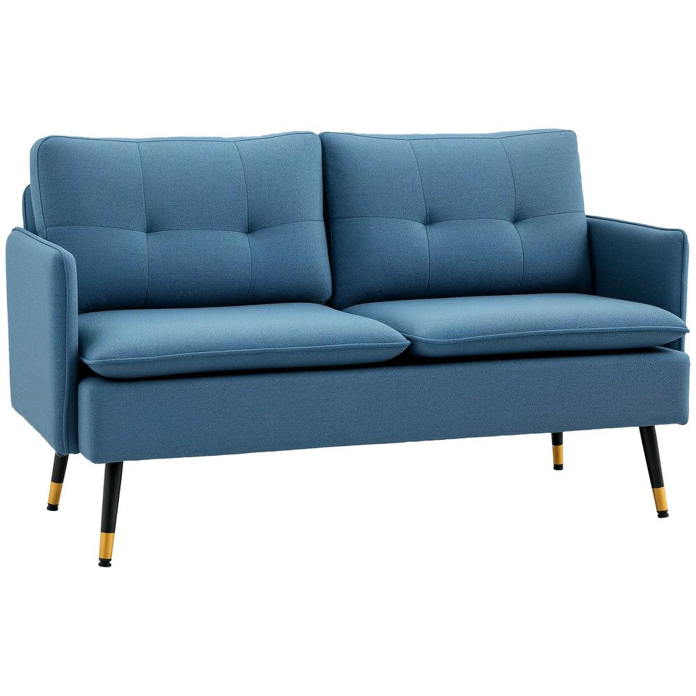 HOMCOM Modern Two Seater Sofa, Button Tufted Loveseat with Cushions and Steel Legs for Living Room, Guest Room