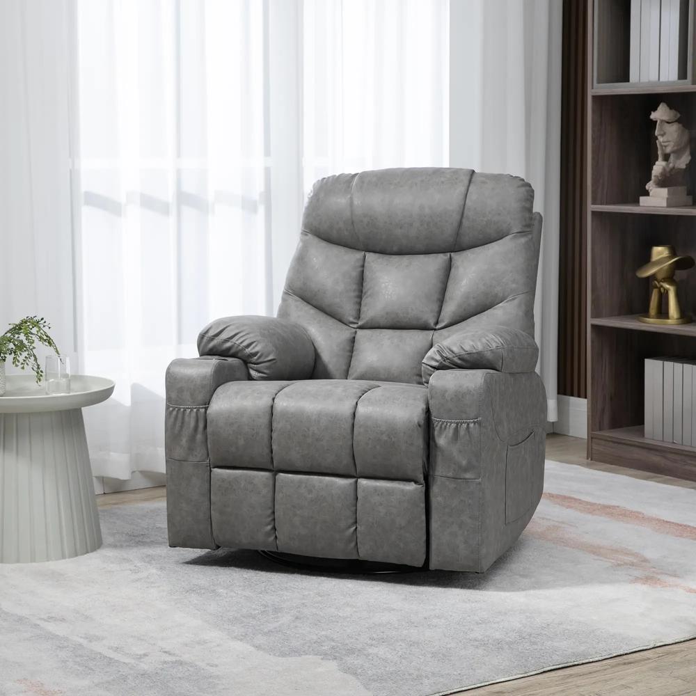 HOMCOM Thick Padded Faux Leather Recliner Armchair - Light Grey Additional View 11
