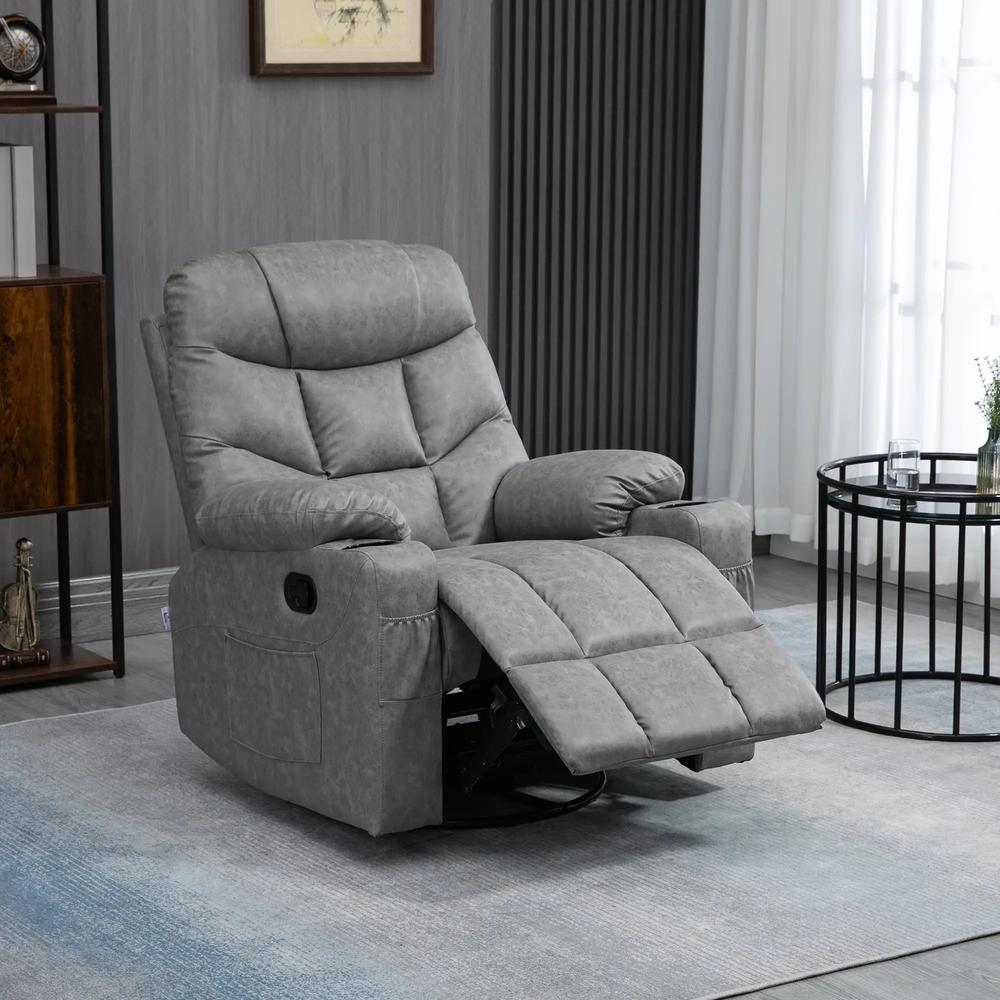 HOMCOM Thick Padded Faux Leather Recliner Armchair - Light Grey Additional View 2