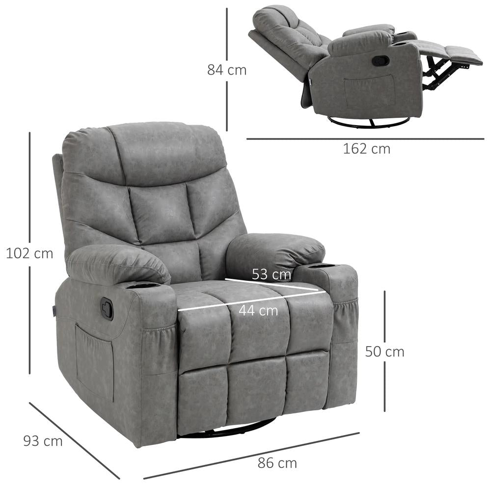 HOMCOM Thick Padded Faux Leather Recliner Armchair - Light Grey Additional View 3