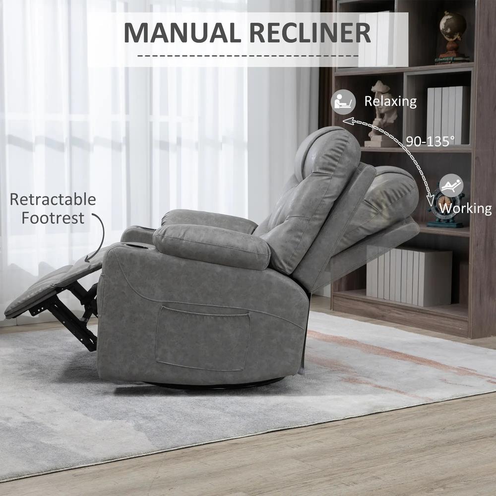HOMCOM Thick Padded Faux Leather Recliner Armchair - Light Grey Additional View 4