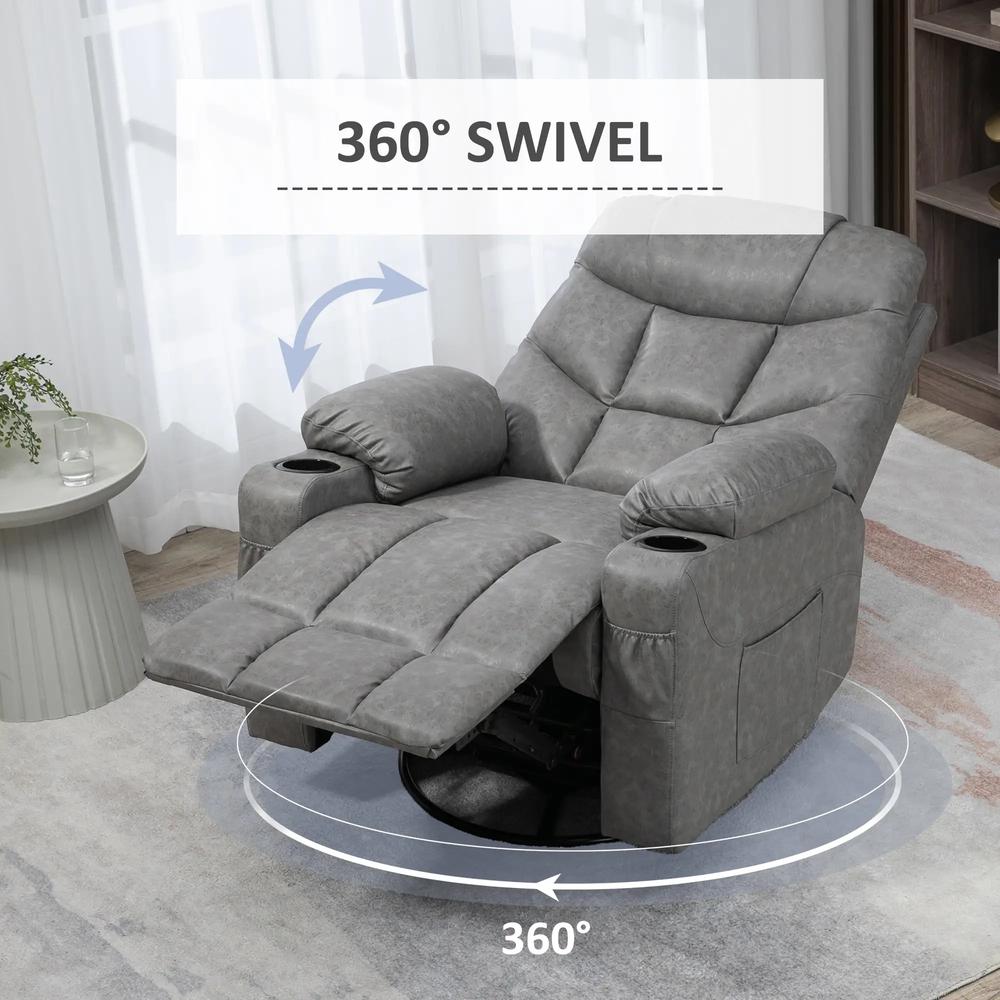 HOMCOM Thick Padded Faux Leather Recliner Armchair - Light Grey Additional View 5