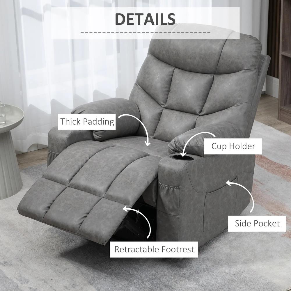 HOMCOM Thick Padded Faux Leather Recliner Armchair - Light Grey Additional View 6