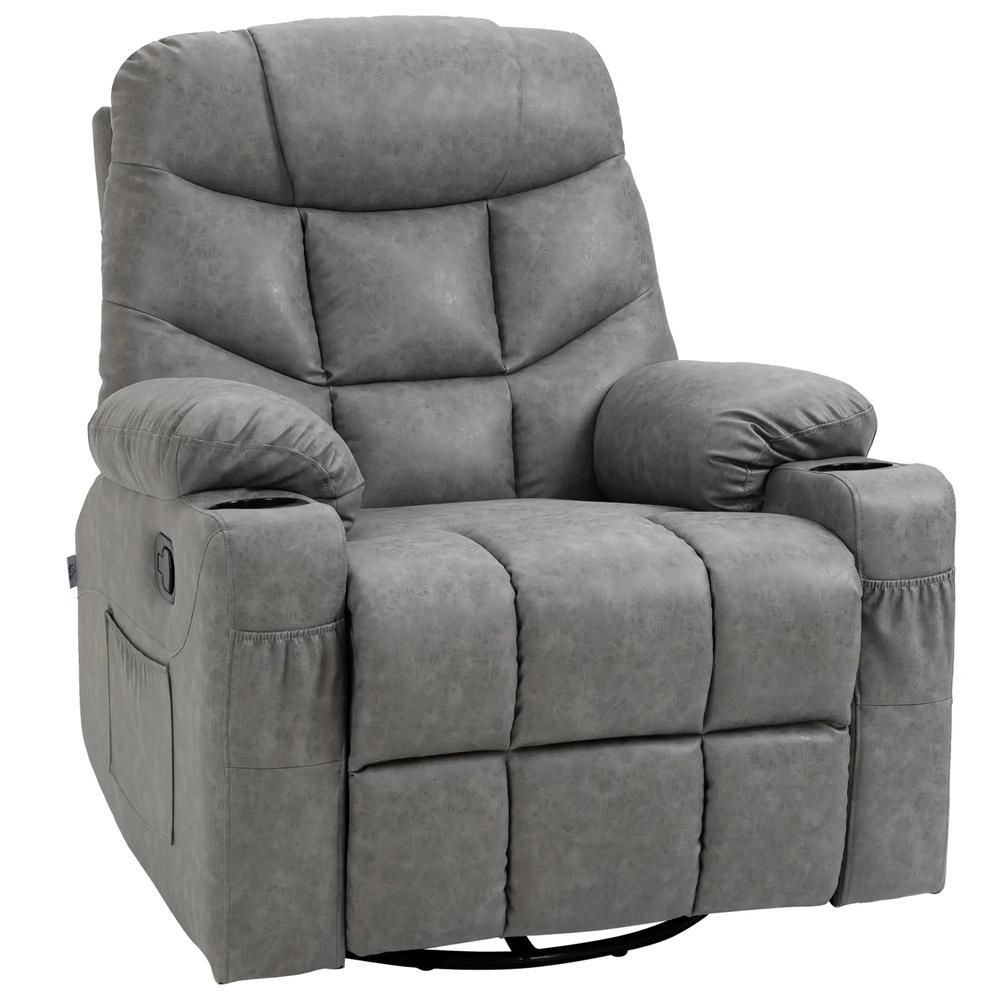 HOMCOM Thick Padded Faux Leather Recliner Armchair - Light Grey