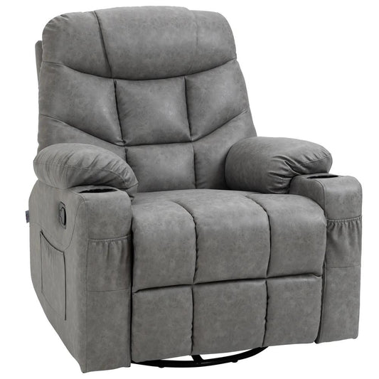 HOMCOM Thick Padded Faux Leather Recliner Armchair - Light Grey