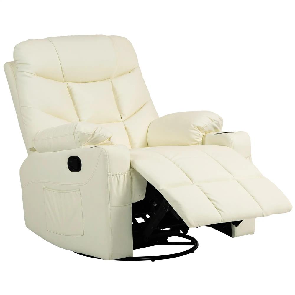 HOMCOM Manual Reclining Chair, Recliner Armchair with Swivel, Faux Leather, Footrest, Cup Holders, 86x93x102cm Additional View 11