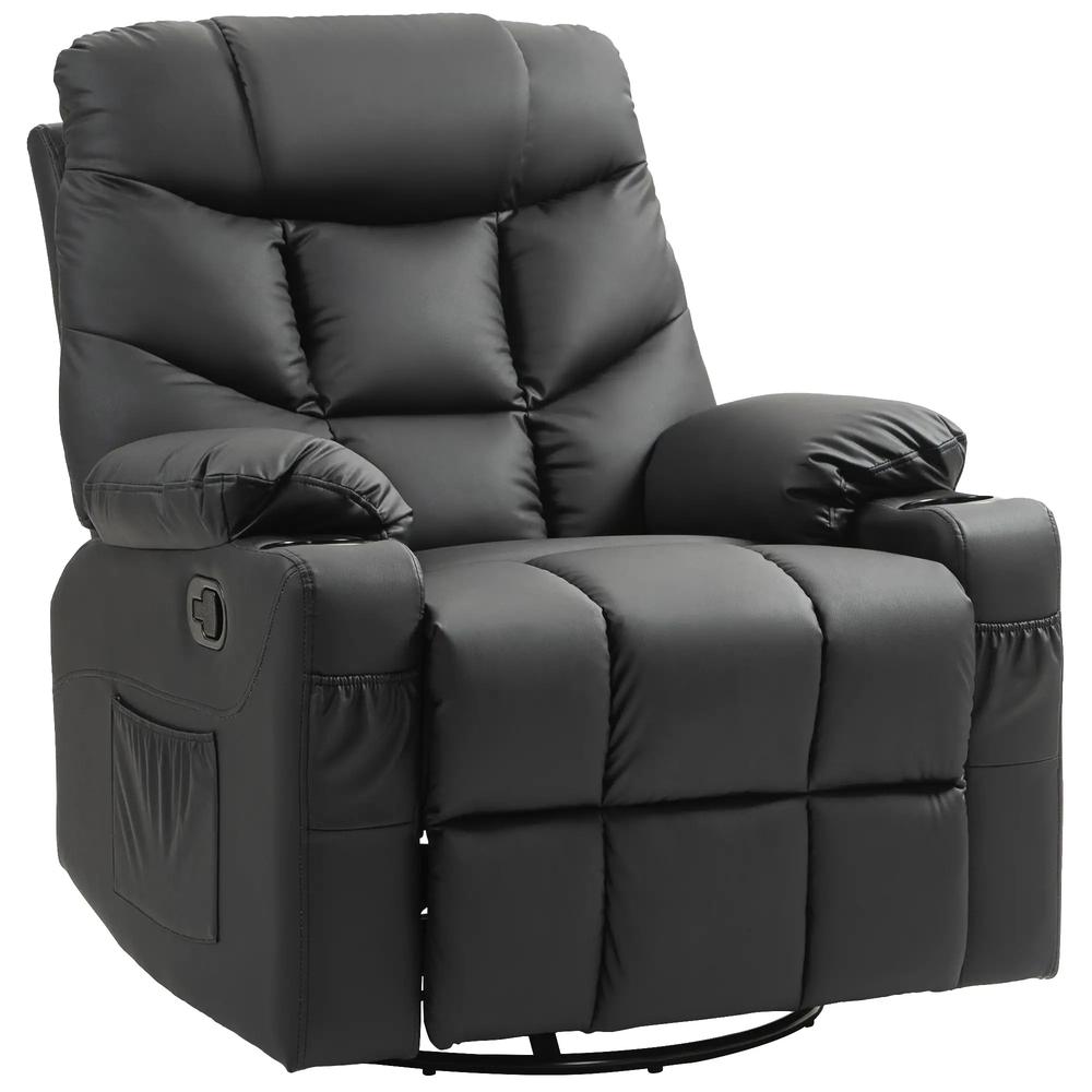 HOMCOM Manual Reclining Chair, Recliner Armchair with Swivel, Faux Leather, Footrest, Cup Holders, 86x93x102cm Additional View 12