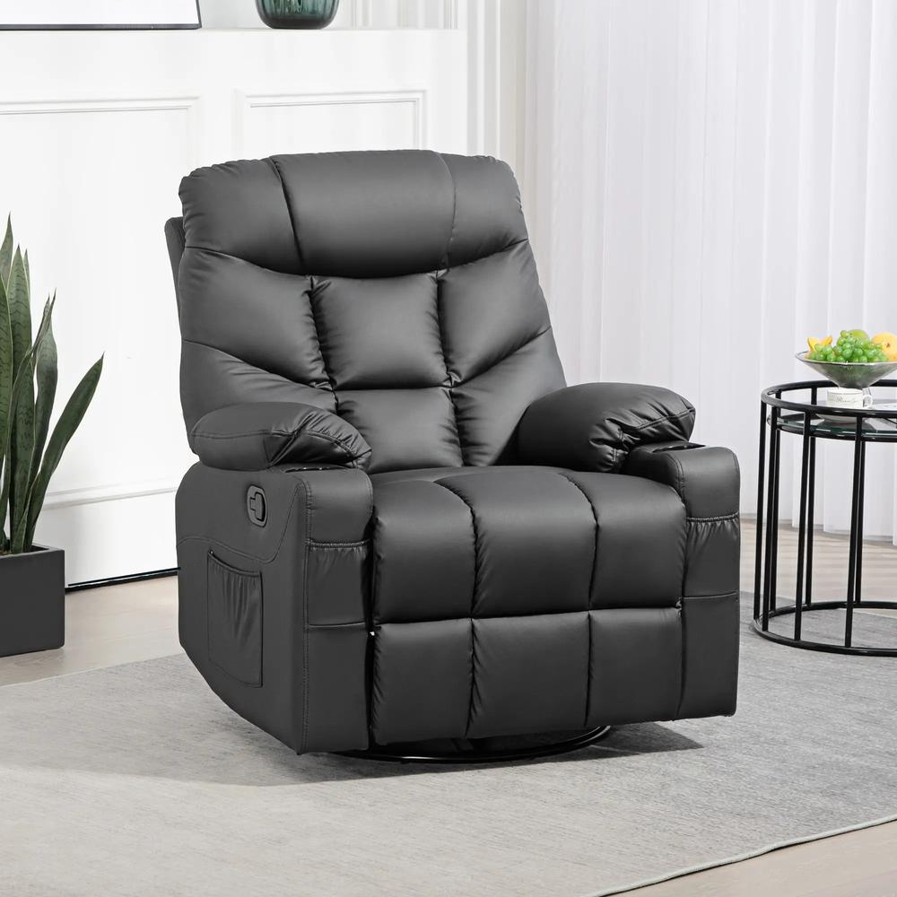 HOMCOM Manual Reclining Chair, Recliner Armchair with Swivel, Faux Leather, Footrest, Cup Holders, 86x93x102cm Additional View 13