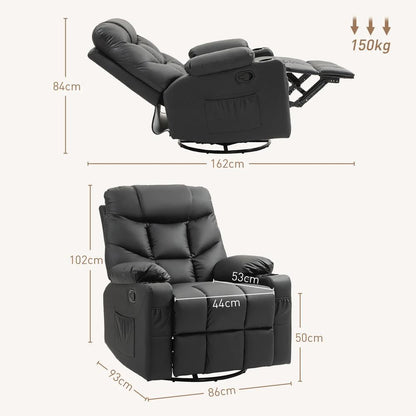 HOMCOM Manual Reclining Chair, Recliner Armchair with Swivel, Faux Leather, Footrest, Cup Holders, 86x93x102cm Additional View 14
