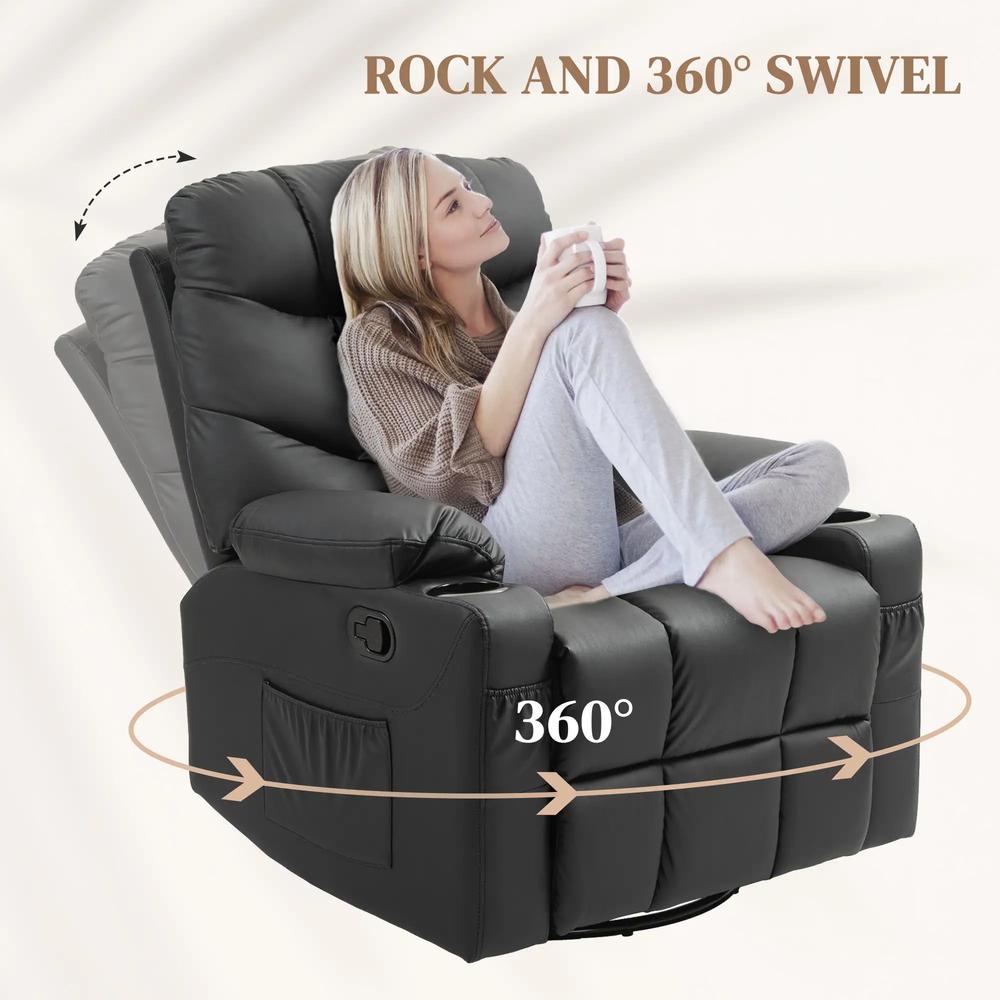 HOMCOM Manual Reclining Chair, Recliner Armchair with Swivel, Faux Leather, Footrest, Cup Holders, 86x93x102cm Additional View 16