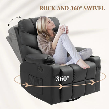 HOMCOM Manual Reclining Chair, Recliner Armchair with Swivel, Faux Leather, Footrest, Cup Holders, 86x93x102cm Additional View 16
