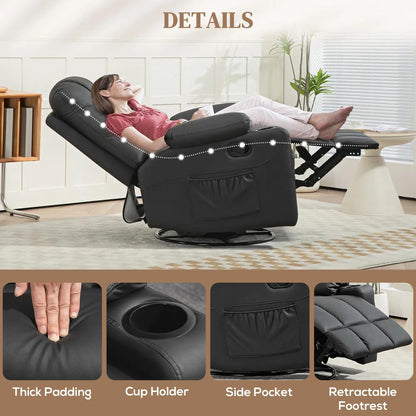 HOMCOM Manual Reclining Chair, Recliner Armchair with Swivel, Faux Leather, Footrest, Cup Holders, 86x93x102cm Additional View 18