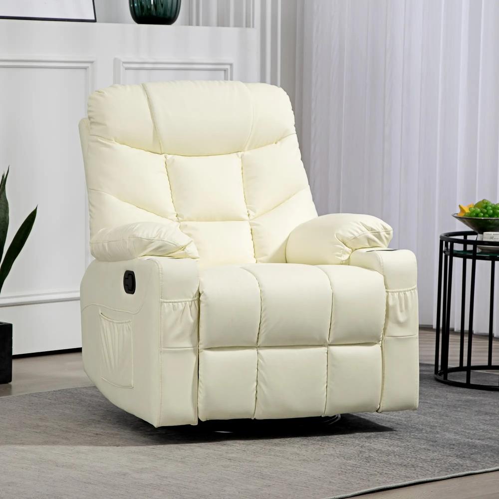 HOMCOM Manual Reclining Chair, Recliner Armchair with Swivel, Faux Leather, Footrest, Cup Holders, 86x93x102cm Additional View 2