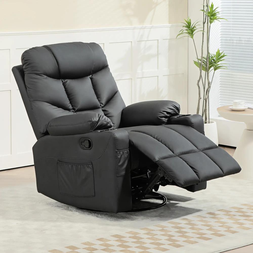 HOMCOM Manual Reclining Chair, Recliner Armchair with Swivel, Faux Leather, Footrest, Cup Holders, 86x93x102cm Additional View 24