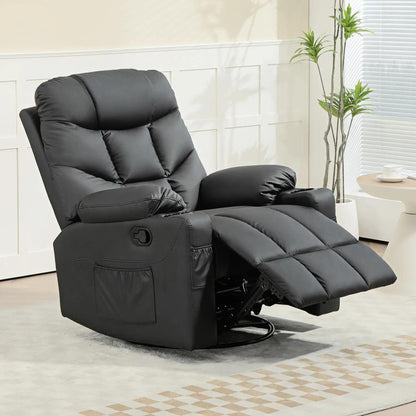 HOMCOM Manual Reclining Chair, Recliner Armchair with Swivel, Faux Leather, Footrest, Cup Holders, 86x93x102cm Additional View 24