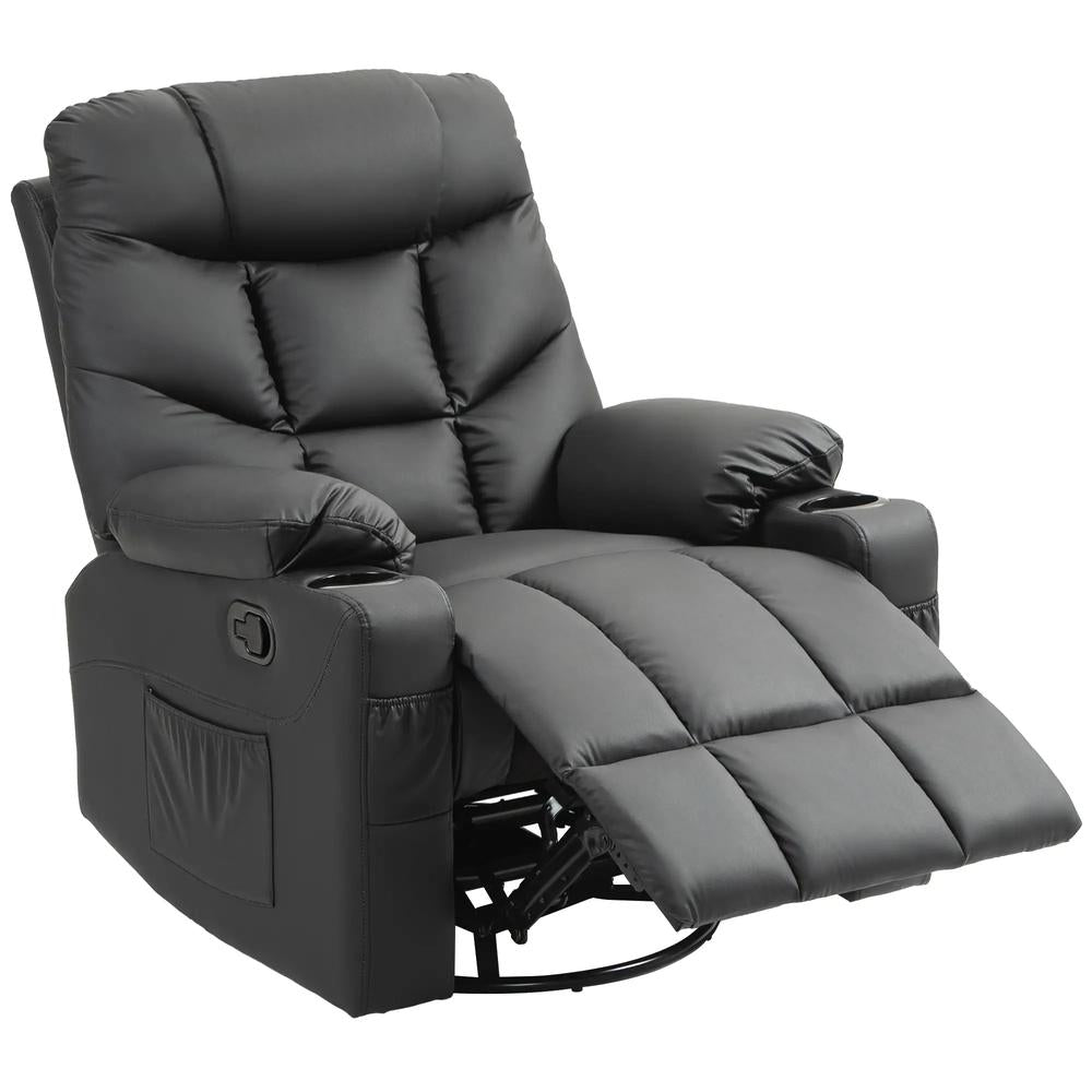 HOMCOM Manual Reclining Chair, Recliner Armchair with Swivel, Faux Leather, Footrest, Cup Holders, 86x93x102cm Additional View 25