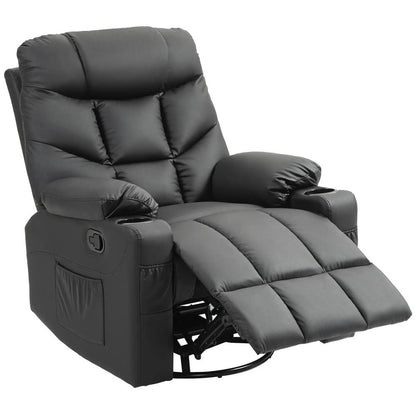 HOMCOM Manual Reclining Chair, Recliner Armchair with Swivel, Faux Leather, Footrest, Cup Holders, 86x93x102cm Additional View 25